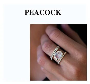 Нов нередовен естествен Лунен камък пръстен 14-k розово злато микро-инкрустация безименен пръст