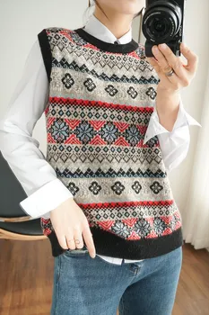 Нова мода дамски О-образно деколте вълнен жилетка цвят-съвпадение на вязаный пуловер без ръкави женски пуловер мек като удобен coa
