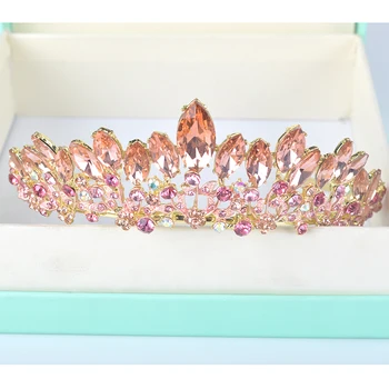 Нова Мода прасковен цвят сватбени коса диадема за булката Crystal кристали жени партия короната на сватбена рокля, аксесоари гребен диадема