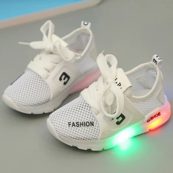 Нови детски led обувки, ежедневни спортни маратонки дишащи меш маратонки детска светещ обувки момчета момичета детски маратонки нескользящие