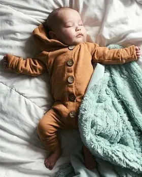 Новороденото бебе Baby Boy Girl Kid Hooded Гащеризон с цип карикатура мозайка гащеризон облекло облекло за 0-24 м