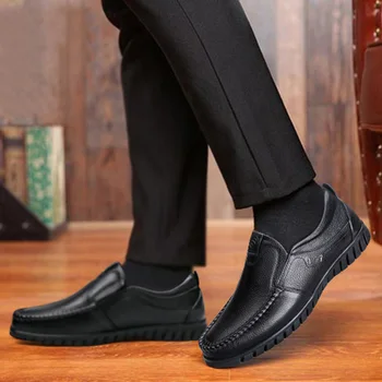 Обувки от естествена кожа, мъжки Бизнес обувки, черна и кафява воловья мъжки Ежедневни обувки маркови мъжки мокасини KA373