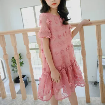 От 4 до 16 години деца и подрастващи лятна бродерия дантелено рокля корейски стил сладки рокли на принцеси и бебешки премяна