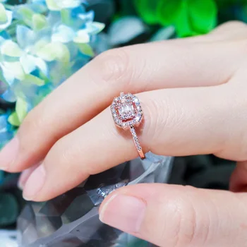 Пера класически Принцеса нарязани блестящ кубичен цирконий rose gold голям Verlovings пръстени пръсти за сватбени тържества сватба Марка на партията Jewerly R138