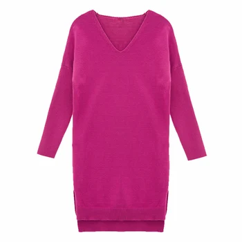 Плюс размер 4XL женски пуловер пуловер новата есенно-зимни дрехи твърди свободни V-образно деколте и дълъг вязаный пуловер всекидневни женски жилетка Y270