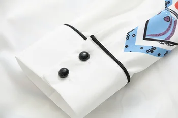 Плюс Размер XL-4XL женска бяла шифоновая блуза с дълги ръкави сладки печатни върховете трапецовидна форма работно облекло прости Blusas