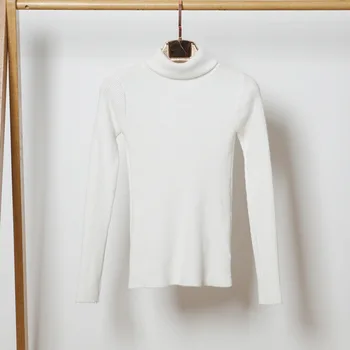 Поло с дълги ръкави вязаный пуловер женски плътен цвят прост стил Недекорированный еластичен спускане пуловер жените Пролет 2020