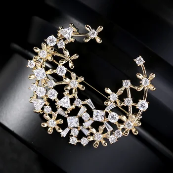 Прекрасен бял кристал брошка клон с цветя на сватбени косата Crystal бижута и аксесоари елегантен конкурс на крилото Пин broche