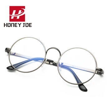 Ретро кръг компютър стъкло за жени, мъже големи анти-синя светлина UV400 метална рамка, прозрачни лещи Blu-Ray заключване на очите очила