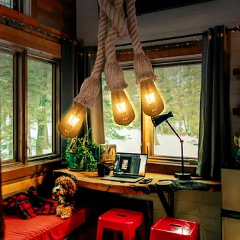Ретро реколта въже окачен лампа лампа за таван E27 18 мм 25 мм самоличността на промишлен американски стил Едисон лампа ресторант и кафе бар