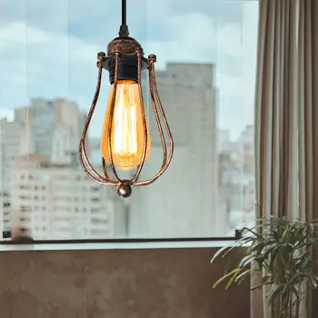Стари Метални Кабели Лампи Кейдж Промишлен Окачен Лампа Лампа За Охрана На Nordic Лампа Таванско Помещение Ресторант Спалня Окачване Led Осветление