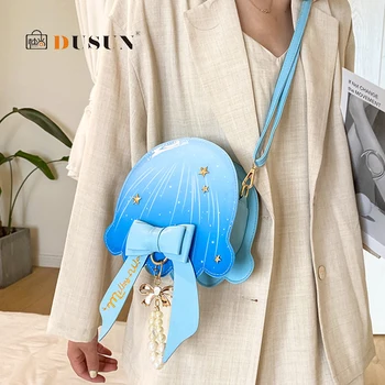 Творчески Медуза формата на сърце лук жени чанта мода наклон нитове Crossbody чанта за жени на дизайнер изкуствена кожа чантата на момичето