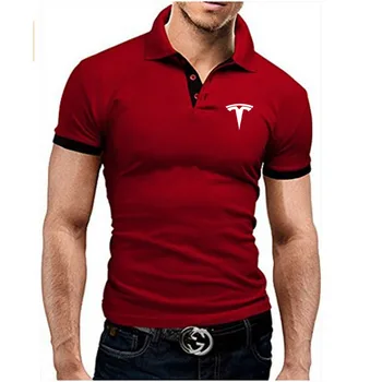 Тесла лого мъжки яка-часова рецепция с къс ръкав бизнес ежедневно в памучна риза с къси ръкави мода многоцветен slim fit