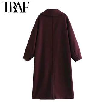 ТРАФИКА на дамска мода с един бутон извънгабаритни вълна палто реколта фенер ръкави джобове на Дамски връхни дрехи луксозно палто
