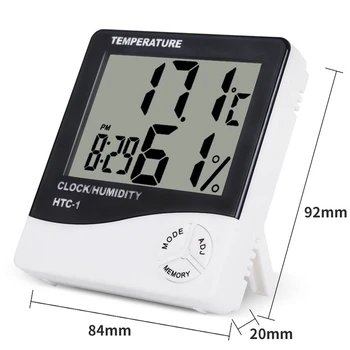 Цифров номер на LCD термометър Електронен влага температури влагомер метеорологичната станция вътрешен будилник HTC-1