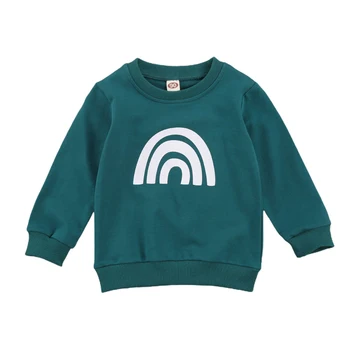 0-6Years Toddler Baby Boy Girl ежедневни блузи с дълъг ръкав кръгъл отвор на Дъгата на печатни пуловер върховете