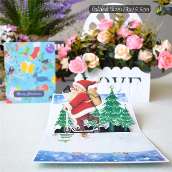 10 x коледни картички Дядо Коледа изскачащи празнични картички с плик коледни поздравителни картички на ръчно изработени подаръци