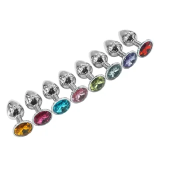12 цвят за избор на 41 * 95 мм и голям размер сребърен метал анален плъгин задника скъпоценен камък секс играчки за мъже жени