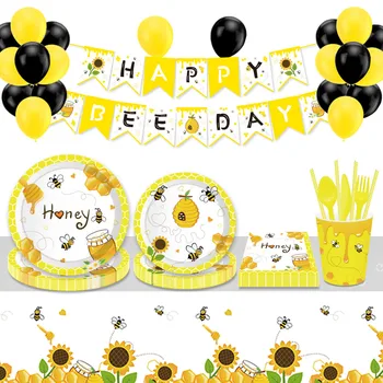130 * 220 см Пчела слънчоглед покривка честит рожден Ден на Партията Tablecover Baby Shower покривки за еднократна употреба детски парти декорации