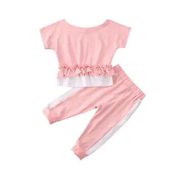 2 елемента бебе момиче летни дрехи къси sleebe пристрастие тениска чай блузи панталони, гамаши инвентар сладко момиче розов спортен костюм