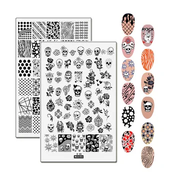 2 елемента набор от шаблони за нокти пробиване на плочи 9.5*14.5 см голям е размерът на черепа Леопард любов Сърцето изображението на печата печат, щанцоване за нокти изкуство