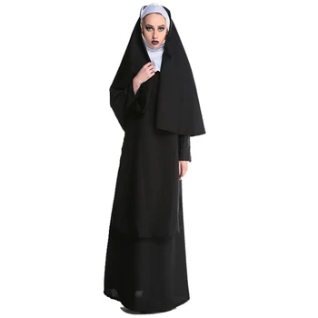 2019 Дева Мария монахиня костюми за жени секси дълги черни монахини костюм арабската религия монах призрак униформи Хелоуин cosplay XL