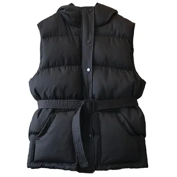 2020 Есен Зима женски жилетка с качулка палто високо качество жилетка мода ежедневни яке без ръкави дебел топъл хлопчатобумажный жилетка, палто