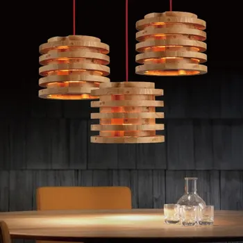 26 cm цялата многопластова резба Северна Европа дървена лампа Реколта Ресторант Кафе от масивно дърво висящи лампи с Blub безплатно
