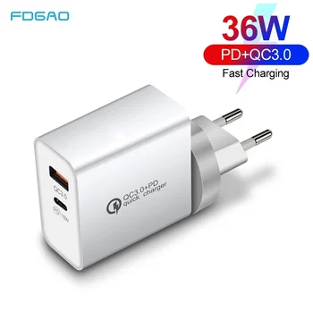 36 W USB зарядно устройство Quick Charge 3.0 PD 3.0 Type C бързо зарядно устройство за iPhone 12 11 Pro Samsung S20 S10 преносим адаптер за зарядно устройство на телефона