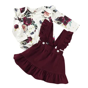 3шт набор от новородените момичета комплект дрехи гащеризон Гащеризон на цветя върховете+ лилаво стегнато колан на роклята лента за глава екипировки набор от 0-18 месеца