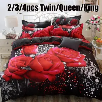42 3D рози цветя печат комплект постелки 2/3/4шт одеяло пухени калъфки за възглавници, спално бельо, декорация на спални спално бельо