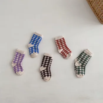 5 двойки/лот бебешки момчета момичета памучни каре чорапи новородено Toddle младенческие деца есенни чорапи за деца 1-6 години чорапи