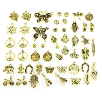 50 бр./лот разход на античен златен цвят на европейските гривни, висулки стари медальони са подходящи за ръчно изработени САМ висулки бижута прави изводи