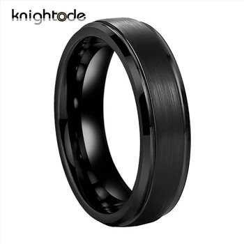 6 мм, 8 мм, Черно годежен пръстен от волфрам карбид пръстен любителите на бижута подарък със скосени ръбове матова повърхност дизайн удобна за засаждане
