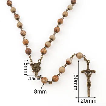 8 мм религиозен католически скъпоценен камък-в рамките на естествен камък кръгли мъниста благослови Высокосортное колие кръст