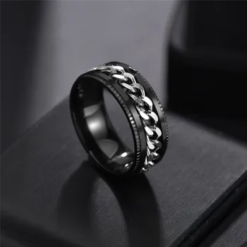 8 мм хладен black Spinner верига пръстен за мъже текстура Гуми от неръждаема стомана въртящи се връзки пънк мъжки Анель