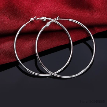 925 Сребърен креолски кръг обеци обръч за жени, мъже от 50 мм 60 мм и 70 мм и 80 мм мода Brincos бижута