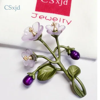CSxjd реколта изискани лилави цветя естествени перли клони смола цветя мода брошка на жени шал бижута