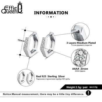 Effie Queen Small Woman Хоп Earring 925 Sterling Silver 12mm with АААА Zircon Earring Jewelry Party Wedding Gift BE261