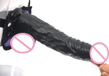 FAAK черен колан с голям вибратор вибратор реалистичен вибратор с каишка на пениса подвижна огромен член секс играчки за жени дискретна опаковка