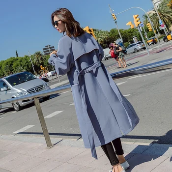 FTLZZ мода нова марка на жените тренч палто дълги ветровка Европа за Америка на мода тенденция двубортный тънки дълги окопи