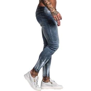 GINGTTO Jeans for Men Slim Fit Super Skinny Jeans For Men Street Носете хип хоп дължина на щиколотку плътно в близост до тялото голям размер St