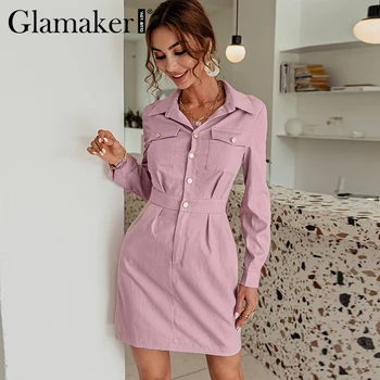 Glamaker Pink E-girl buttons всекидневното пряко рокля мода елегантен джобен инструмент стил къса рокля дамски зима есен vestido