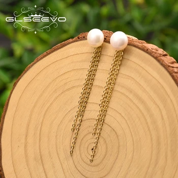 GLSEEVO естествени сладководни бели перли дълги обеци спад за жени, Момичета Сватбени обеци ръчно изработени бижута GE0852A