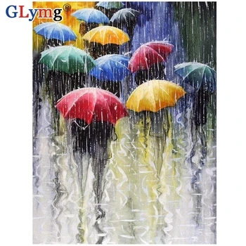 GLymg 5d Diamond Живопис Full Square Пробийте Oil Umbrella In The Rain Diamond Embroidery Mosaic Kit Picture European Home Decor