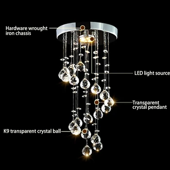 GTBL съвременната спирала кристален полилей за дома входна стълба преминаването на коридор окачен тавана лампа Home Decor-бяла светлина