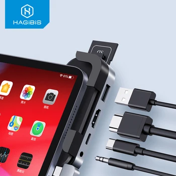 Hagibis C USB Хъб Type C to HDMI-съвместим PD зареждане 3.5 мм аудио жак, SD/Micro Card Reader, USB 3.0 за iPad Pro Air 2019 2020