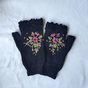 Ins есен медоносная пчела цвете бродерия ръкавици дамски топли зимни ръкавици вълнена тъкане фабрика за обработка на потребителски трикотажни ръкавици