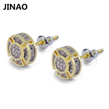 JINAO New Men AAA CZ Gold Silver Color кръгли обеци розово планински кристал Crystal дамски модни хип хоп бижута
