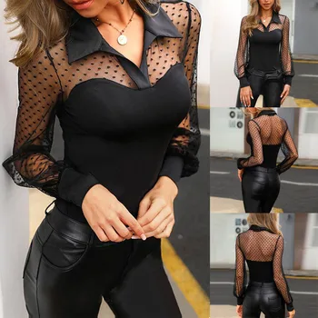 KANCOOLD блуза дамска мода ежедневно с дълъг ръкав отложным яка твърди мозайка тънък върховете секси мода нова блуза 2020MAR14